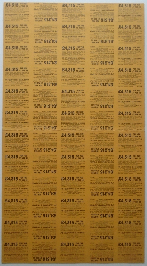 (image for) DN53 / DB1(8) April 1972 10p Stitched Booklet uncut sheet of 60 back covers.
